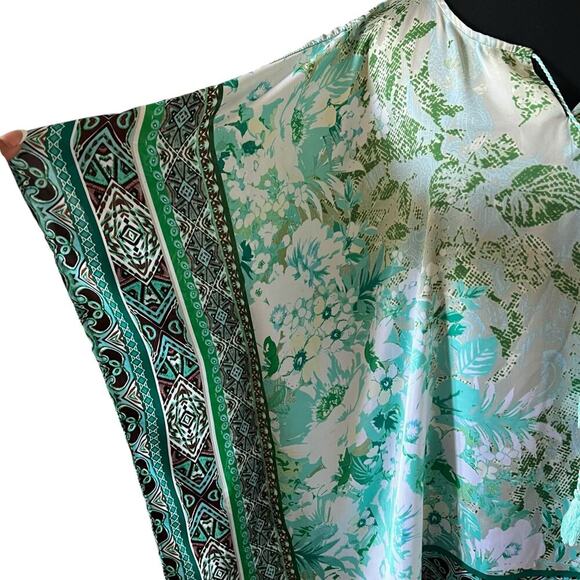 Susan Graver Women’s Printed Charmeuse Scarf Top Teal Size XL Boho Lightweight - Picture 3 of 8